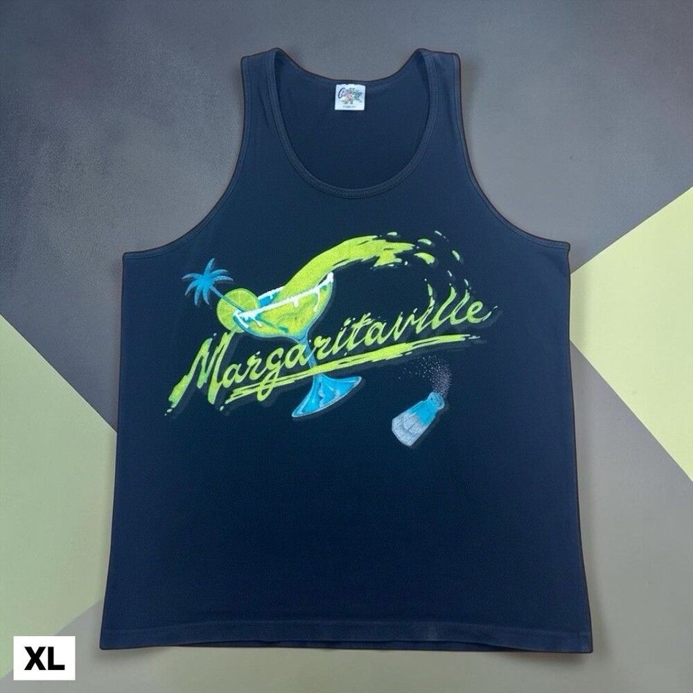 Vintage 90's Margaritaville Jimmy Buffett Tank Top Shirt Mens LARGE Black Tee